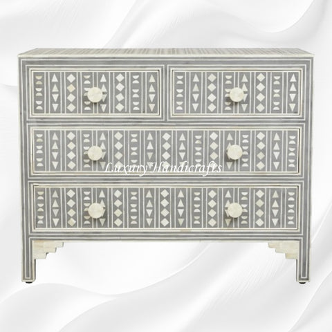 Tribal Bone Inlay Chest of 4 Drawers Grey