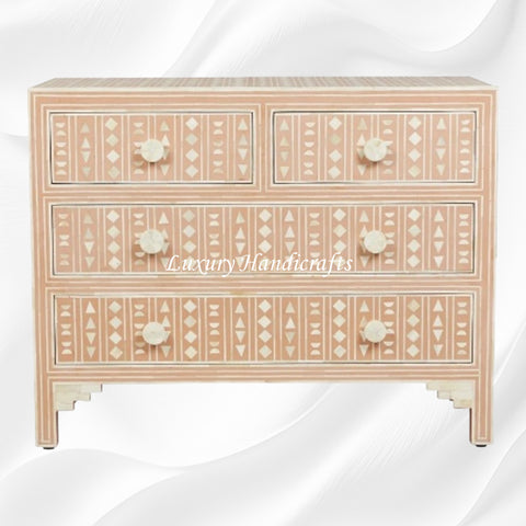 Tribal Bone Inlay Chest of 4 Drawers Orange