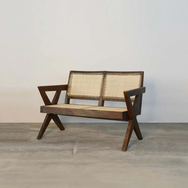 Vela Cane Two Seater Wooden Sofa front view