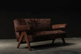 Vela Flat Arm V-Leg Sofa in brown velvet