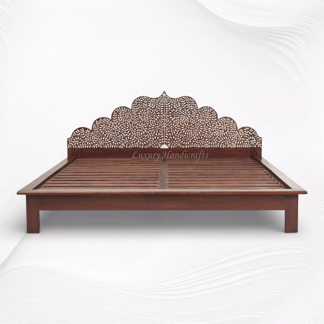 Vyom Bone Inlaid Teakwood Bed Walnut