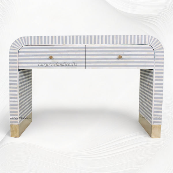Bone Inlay Waterfall 2 Drawers Console Grey