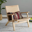 Weave Rope Seat Wooden Lounge Chair with a patterned cushion