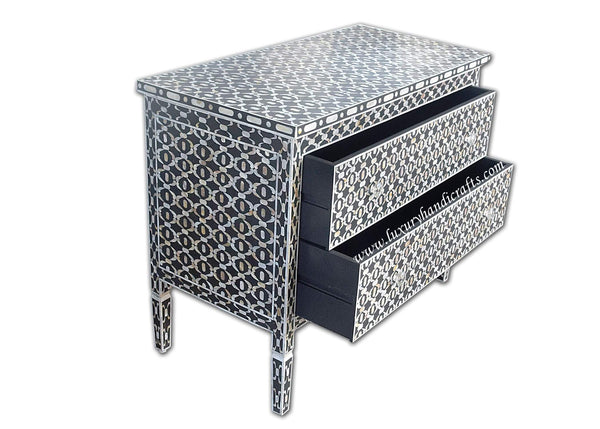 Two Drawer Quote Chest Black Mother Of Pearl Inlay
