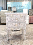 Mehrab Mother Of Pearl Inlay Floral 2 Drawer Bedside White 1