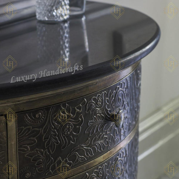 Antique Metal Chest Of Drawer With Black Granite Top