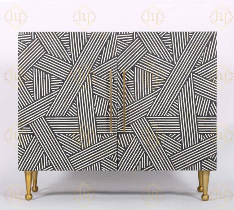 Optical Bone Inlay 2 Door Sideboard Black 1
