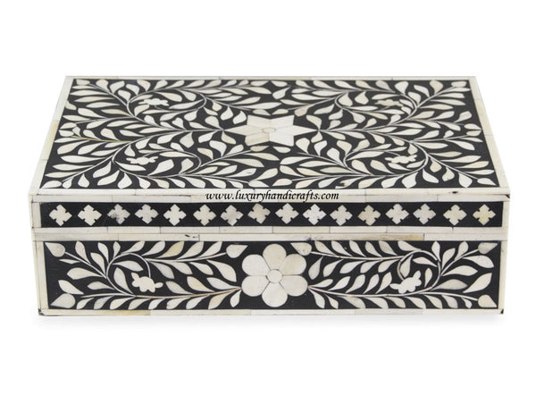 Bone Inlay Box Floral Design Black