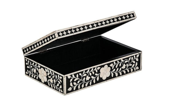 Bone Inlay Box Floral Design Black