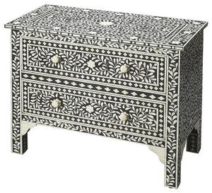 Bone Inlay Floral Chest Of Two Drawer Black