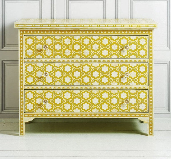Bone Chest Of 3 Drawer Flower Design Yellow