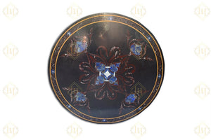 Black Granite Dining Table Top With Gemstones Inlay