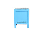 Backside view of the Bone Inlay 3 Drawer Bedside in Geometric Blue 4