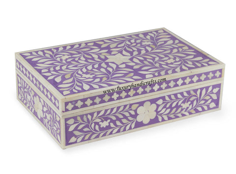 Bone Inlay Box Floral Design Purple