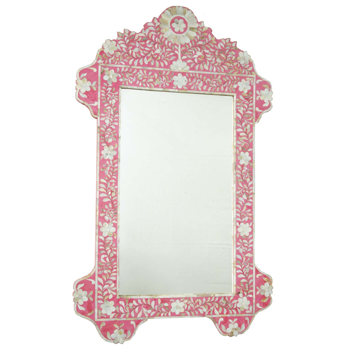 Pink Mother Of Pearl Inlay Floral Circle Mirror