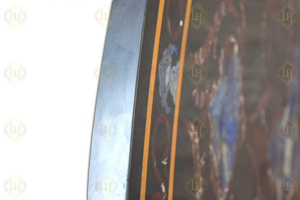 Black Granite Dining Table Top With Gemstones Inlay