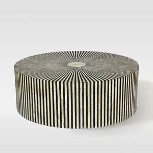 Bone Inlay Round Stripe Coffee Table Black