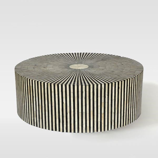Bone Inlay Round Stripe Coffee Table Black 1