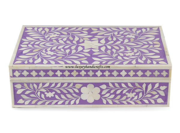 Bone Inlay Box Floral Design Purple 2