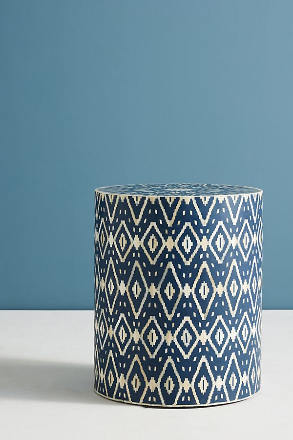 Ikat Bone Inlay Side Table Indigo 1