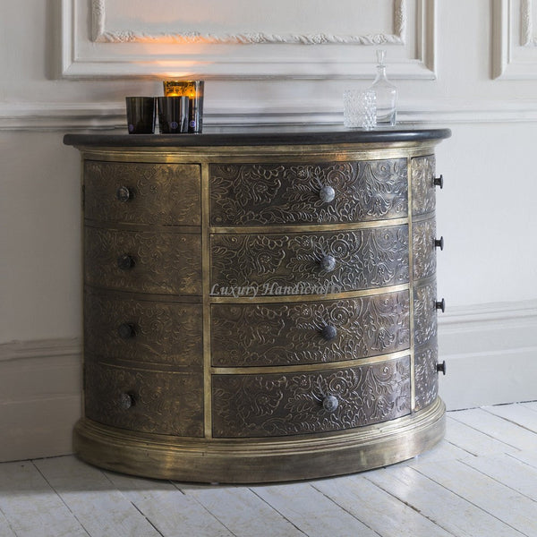 Antique Metal Chest Of Drawer With Black Granite Top