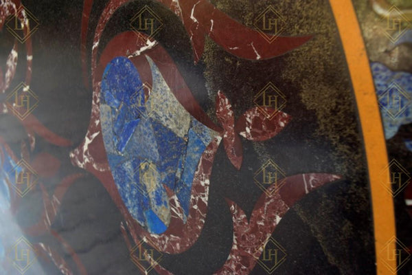 Black Granite Dining Table Top With Gemstones Inlay
