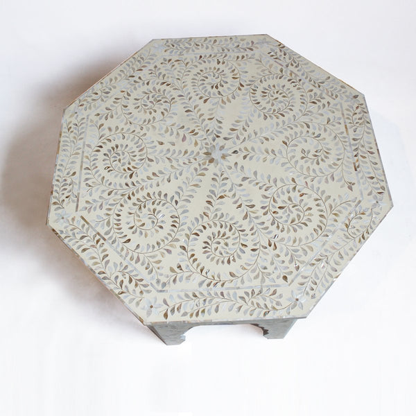 MOP Inlay Floral Octagonal Coffee Table Beige