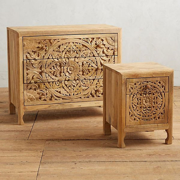 Luxury Handcarved Lombok 3 Drawer Dresser Natural