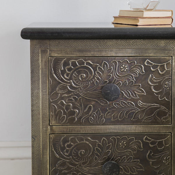 Antique Metal Two Drawer Bedside With Black Granite Top