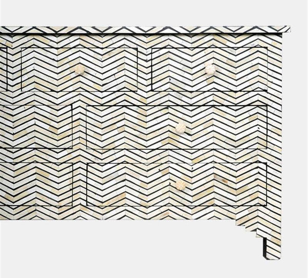 Bone Inlay Commode 7 Drawer Chevron Black
