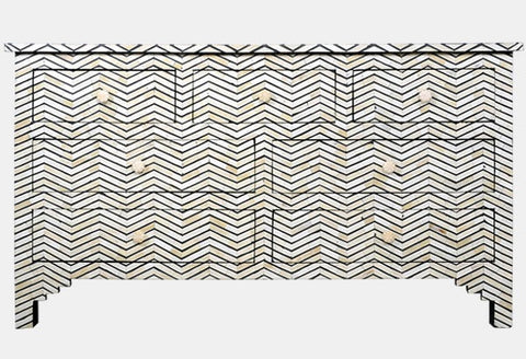 Bone Inlay Commode 7 Drawer Chevron Black 1