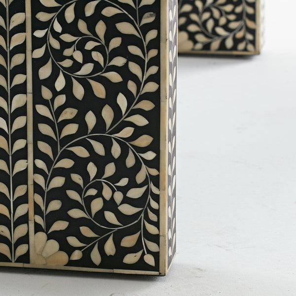 Bone Inlay Floral Console Table Black