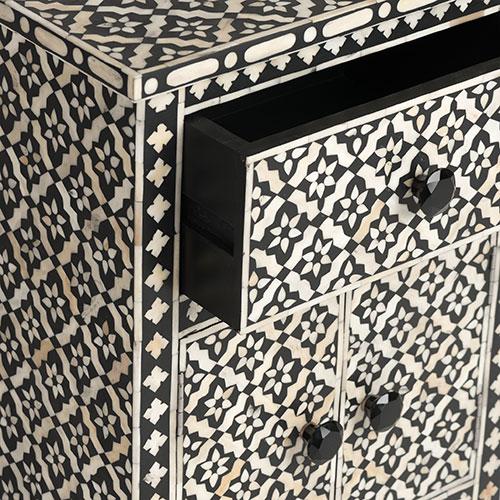 Black Bone Inlay Arctic Bedside 1 Drawer 2 Door Nightstand