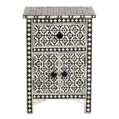 Black Bone Inlay Arctic Bedside 1 Drawer 2 Door Nightstand 1
