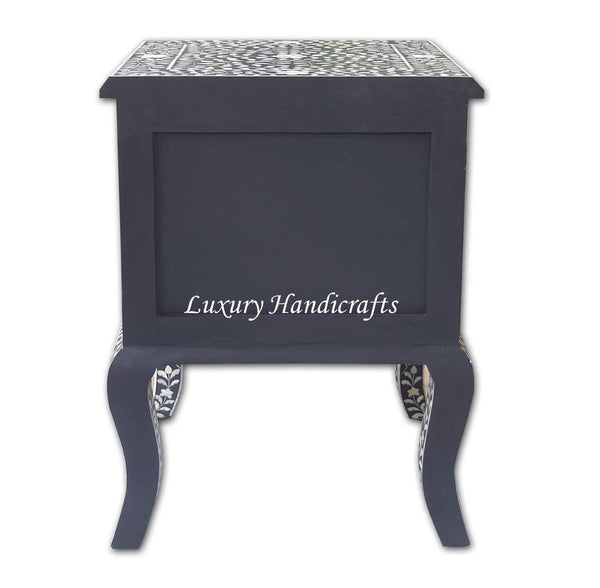 Black Bone Inlay Floral 2 Drawer Curved Leg Bedside 5