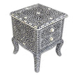 Black Bone Inlay Floral 2 Drawer Curved Leg Bedside 3