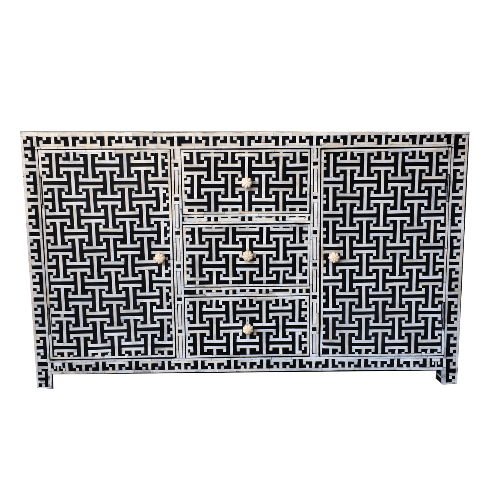 Black Bone Inlay New York 3 Drawer 2 Door Sideboard