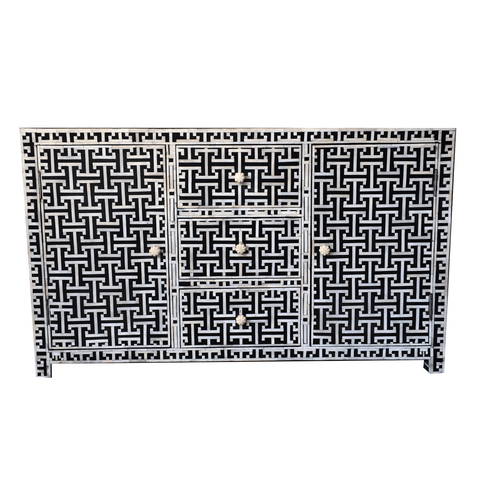 Black Bone Inlay New York 3 Drawer 2 Door Sideboard 1