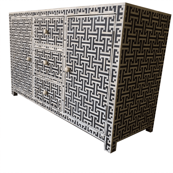 Black Bone Inlay New York 3 Drawer 2 Door Sideboard