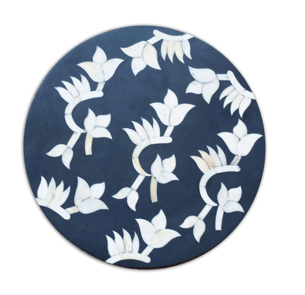 Black Bone Inlay Flower Stool