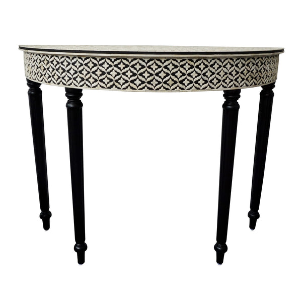 Black Embossed Bone Inlay Curved Console