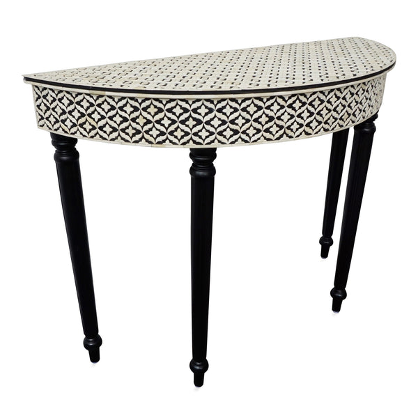 Black Embossed Bone Inlay Curved Console