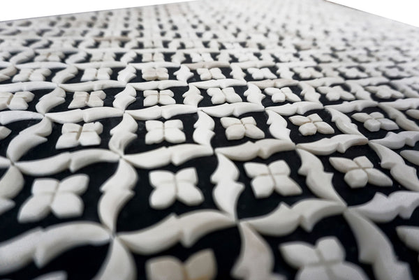 Black Embossed Bone Inlay Curved Console