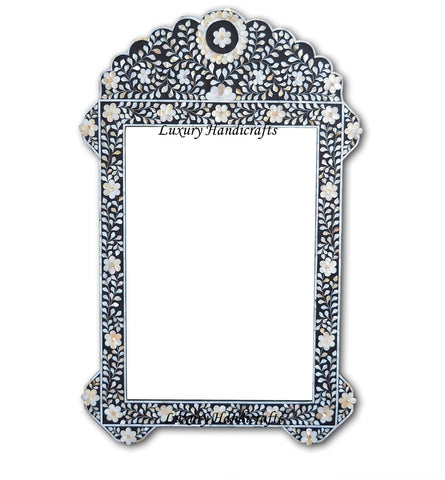 Black Mother Of Pearl Inlay Floral Circle Mirror 1