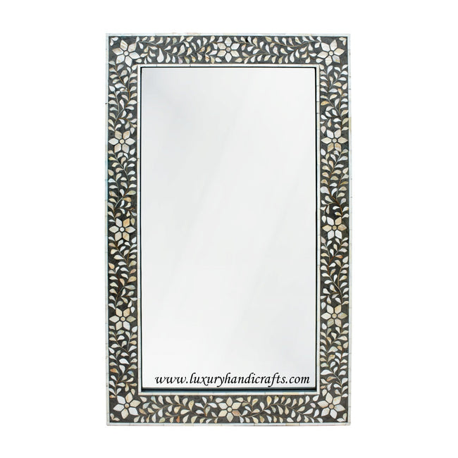 Black Mother Of Pearl Floral Rectangle Mirror 1