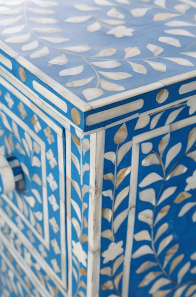 Blue Mother Of Pearl Inlay 3 Drawer Chest Floral
