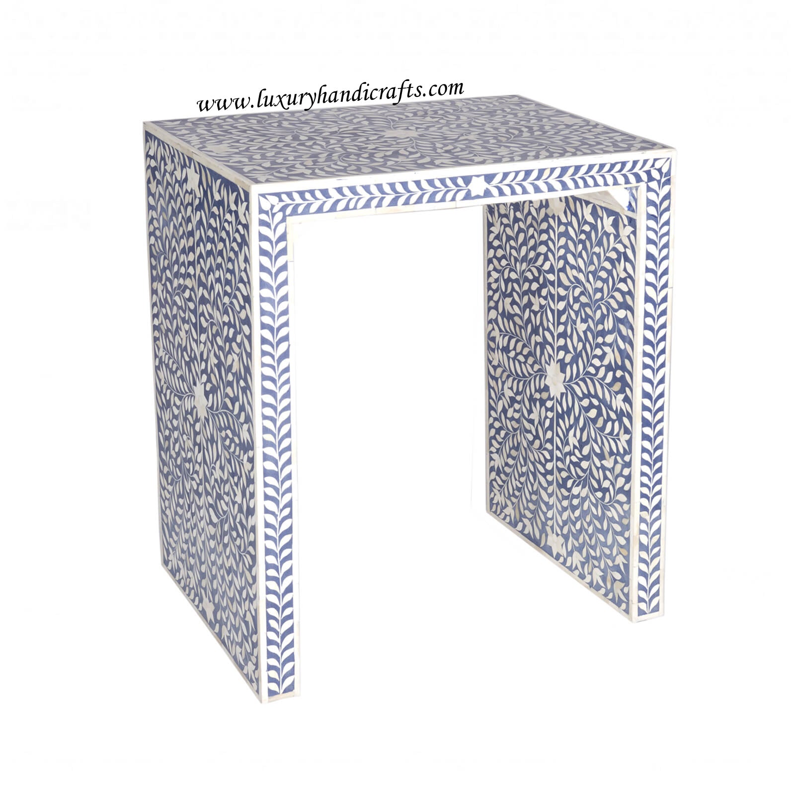 Bone Inlay Floral Design Side Table Blue