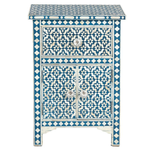 Blue Bone Inlay Arctic Bedside 1 Drawer 2 Door Nightstand 1