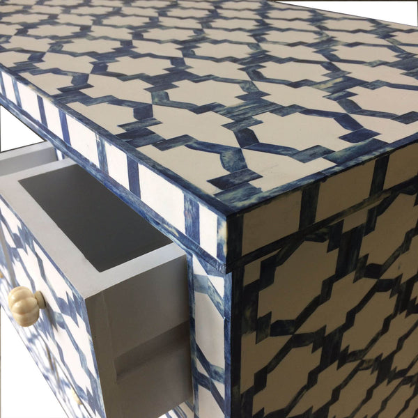 Blue Colored Bone Inlay Cabinet 4 Drawer 2 Cupboard 4
