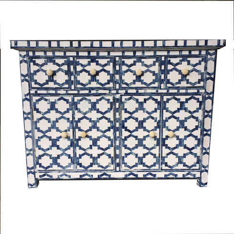 Blue Colored Bone Inlay Cabinet 4 Drawer 2 Cupboard 1